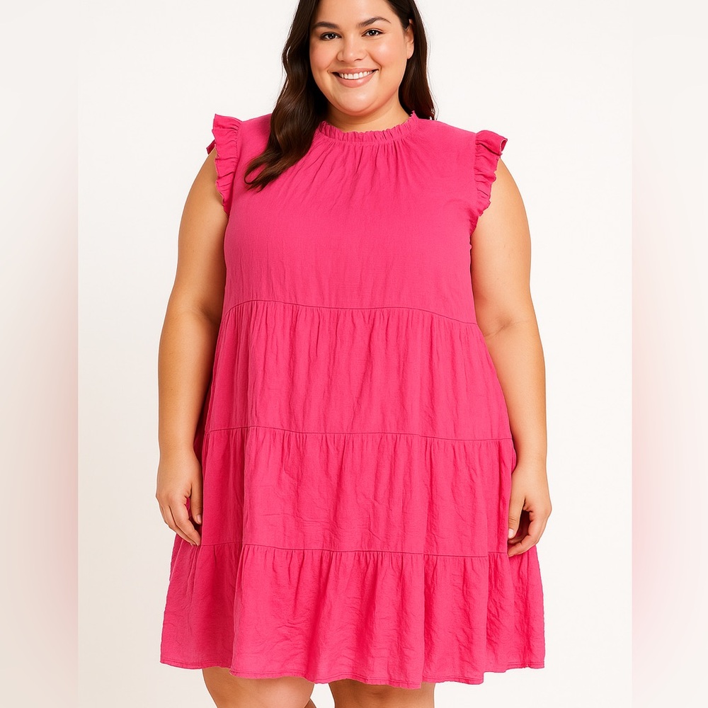 English Factory Vibrant Pink Ruffle Dress